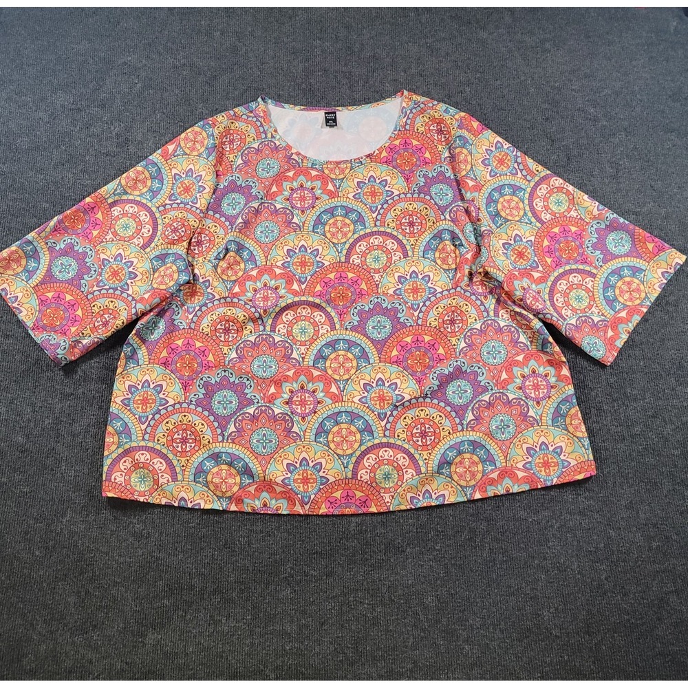Emery‎ Rose Womens 4XL Multicolor Mandala Print 3/4 Sleeve Stretch Blouse
